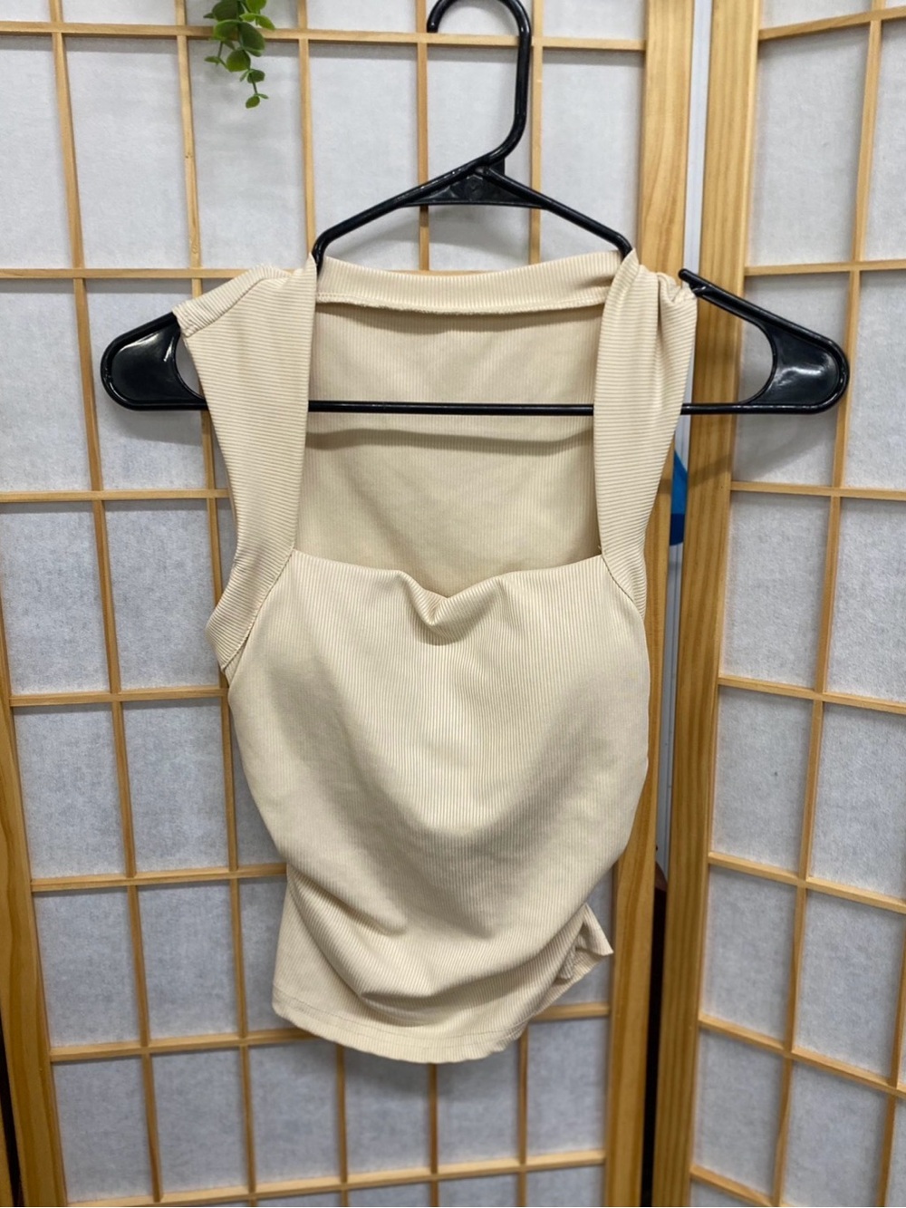 SHEIN Ribbed Square Neck Tank Top - Beige